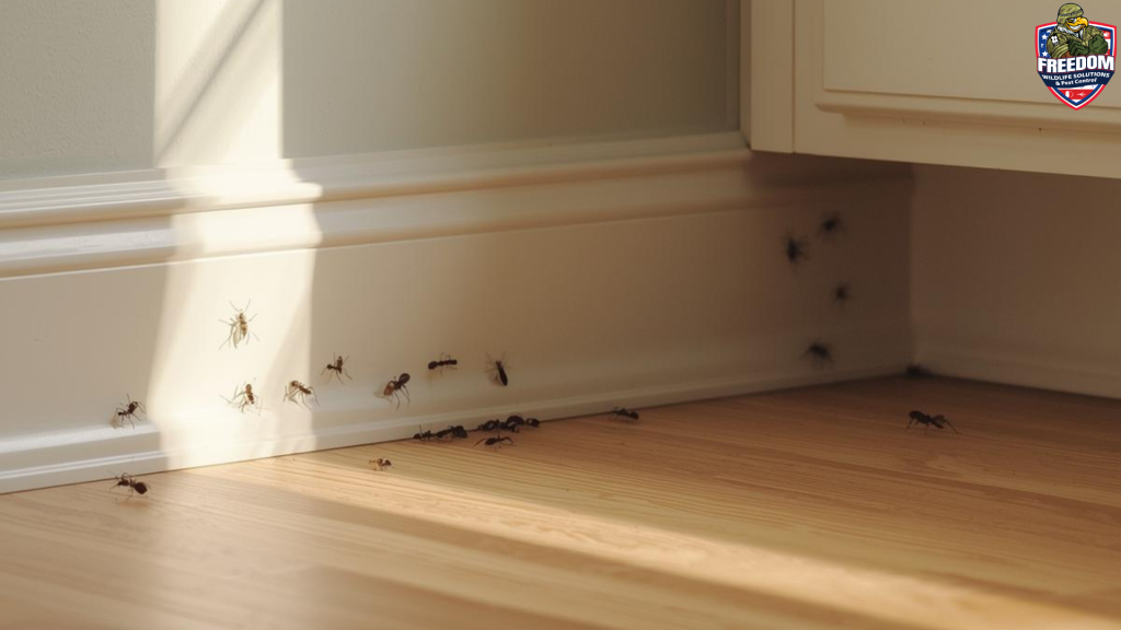 Clean suburban home setting in Knightdale, NC showing common household pests like ants, mosquitoes, and spiders in a well-maintained living space.